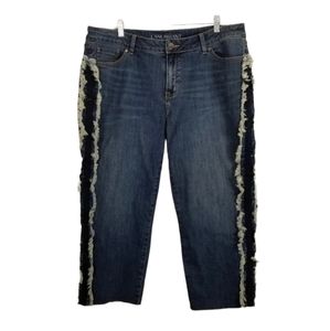 Lane Bryant Womens Jeans Cropped Straight Denim Fringe Frayed Stripe Blue Sz 16